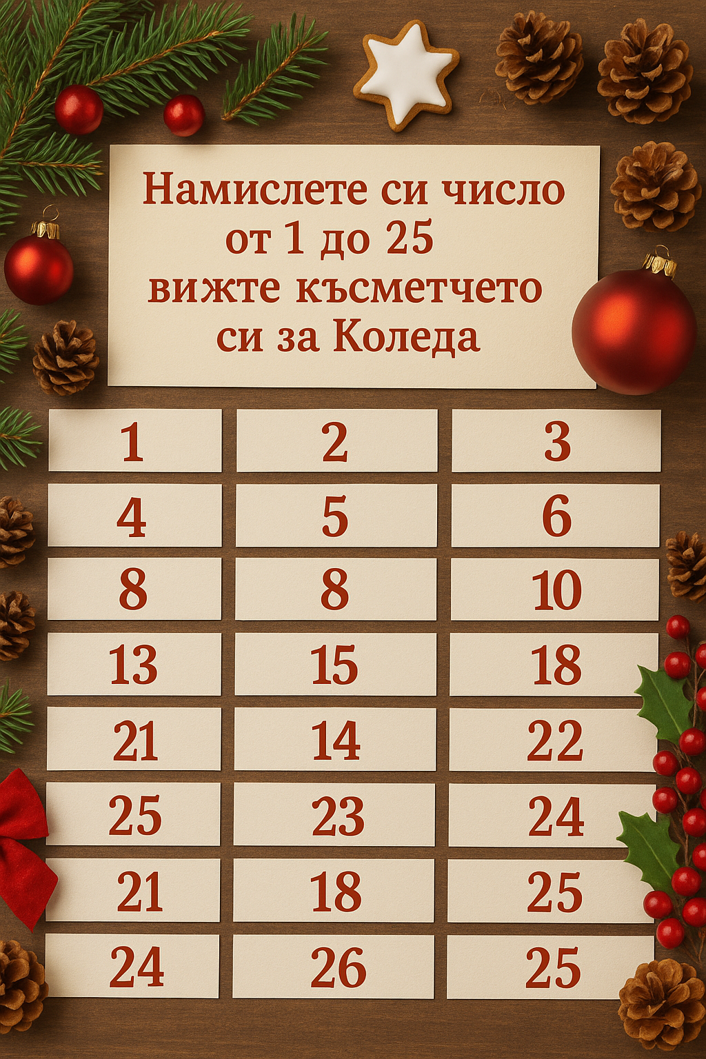 Намислете си число от 1 до 25 и вижте късметчето си за Коледа 👇👇 3 2a49d06f f487 4996 8913 b41f4b431933