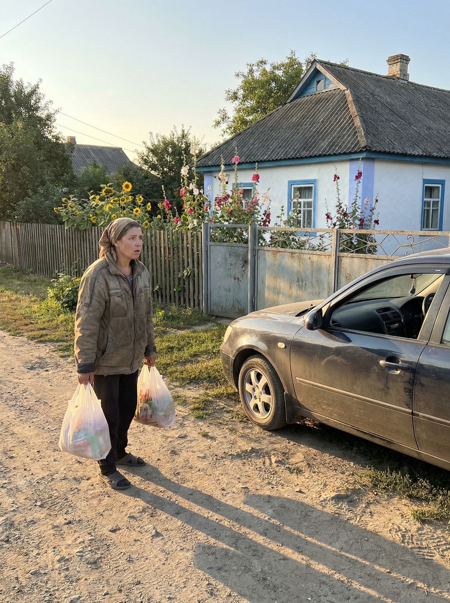 Наталия се прибираше от магазина, стискайки тежките торби в ръцете си. Вече беше почти стигнала до дома, когато изведнъж забеляза непозната кола, паркирана до портата. 3 595678940 880620107859412 491981