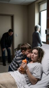 Възстановявах се в болницата след тежка автомобилна катастрофа, когато свекърва ми доведе малкия син на съпруга ми на посещение. Той ми подаде чаша портокалов сок и тихо прошепна: Баба каза, че след като го изпиеш, ще заспиш завинаги, а после татко ще върне мама у дома. 38 a tense chilling 202512101557