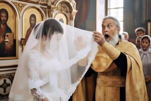 По време на сватбената церемония, в мига когато младоженецът повдигна булчинския воал, свещеникът внезапно изрече рязко: „Церемонията трябва да бъде прекъсната“ 😱😨 56 fata nevesti3