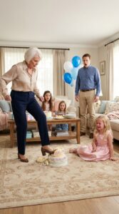 woman stomping cake crying girl