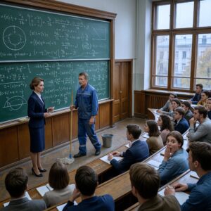 — Ще се омъжа за този, който успее да реши това! — с усмивка подхвърли самоуверената преподавателка, убедена, че задачата е неразрешима. Очакваше уплашено мълчание, но вместо това един мъж в избледняла синя униформа на чистач спокойно остави мопа и взе тебешира… 44 653707844 122121912591192605 421