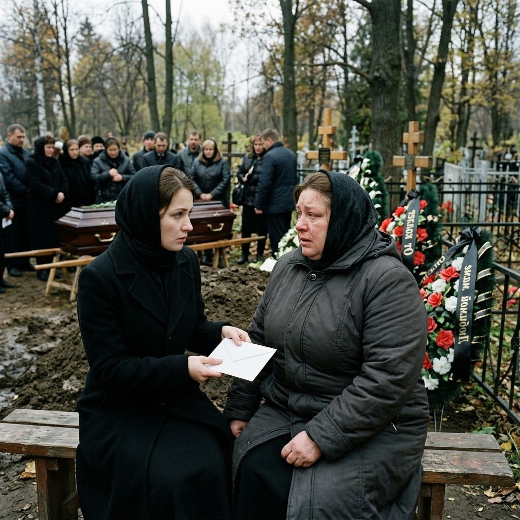 На погребението на сестра ми съпругът ми се отдалечи към гроба, а непозната жена в черно седна до мен и прошепна: „Извинете, това вашият съпруг ли е?“ Кимнах. Тя извади от чантата си плик и каза тихо: „Сестра ви помоли да предам това само на вас. Мъжът ви не бива да разбира“… 😲😲😲 3 657246488 1253513780284526 27138